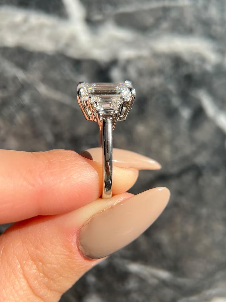 5.0 CT Emerald Three Stone CVD E/VS2 Diamond Engagement Ring 3