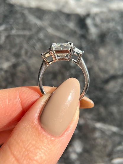 5.0 CT Emerald Three Stone CVD E/VS2 Diamond Engagement Ring 4