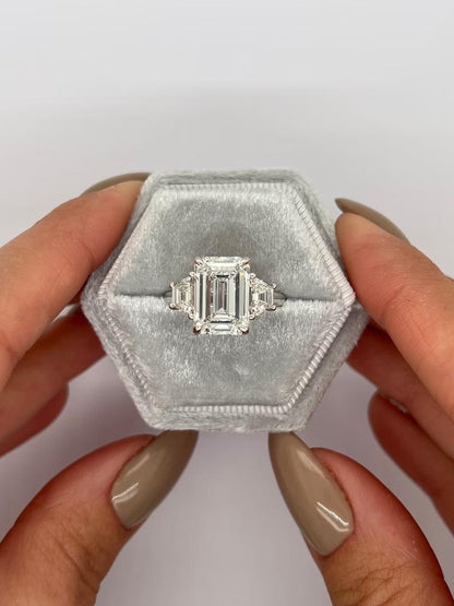 5.0 CT Emerald Three Stone CVD E/VS2 Diamond Engagement Ring 7