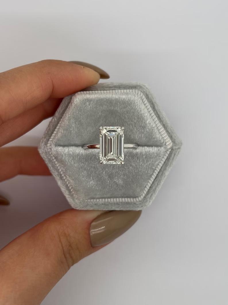 5.0 CT Emerald Solitaire CVD E/VS2 Diamond Engagement Ring 6