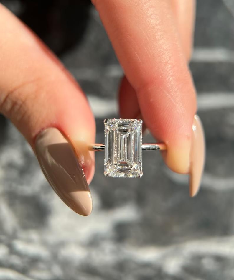 5.0 CT Emerald Solitaire CVD E/VS2 Diamond Engagement Ring 7