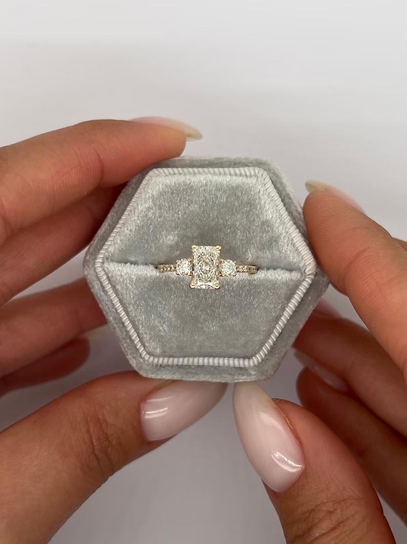 1.0 CT Radiant Three Stone CVD E/VS2 Diamond Engagement Ring 6