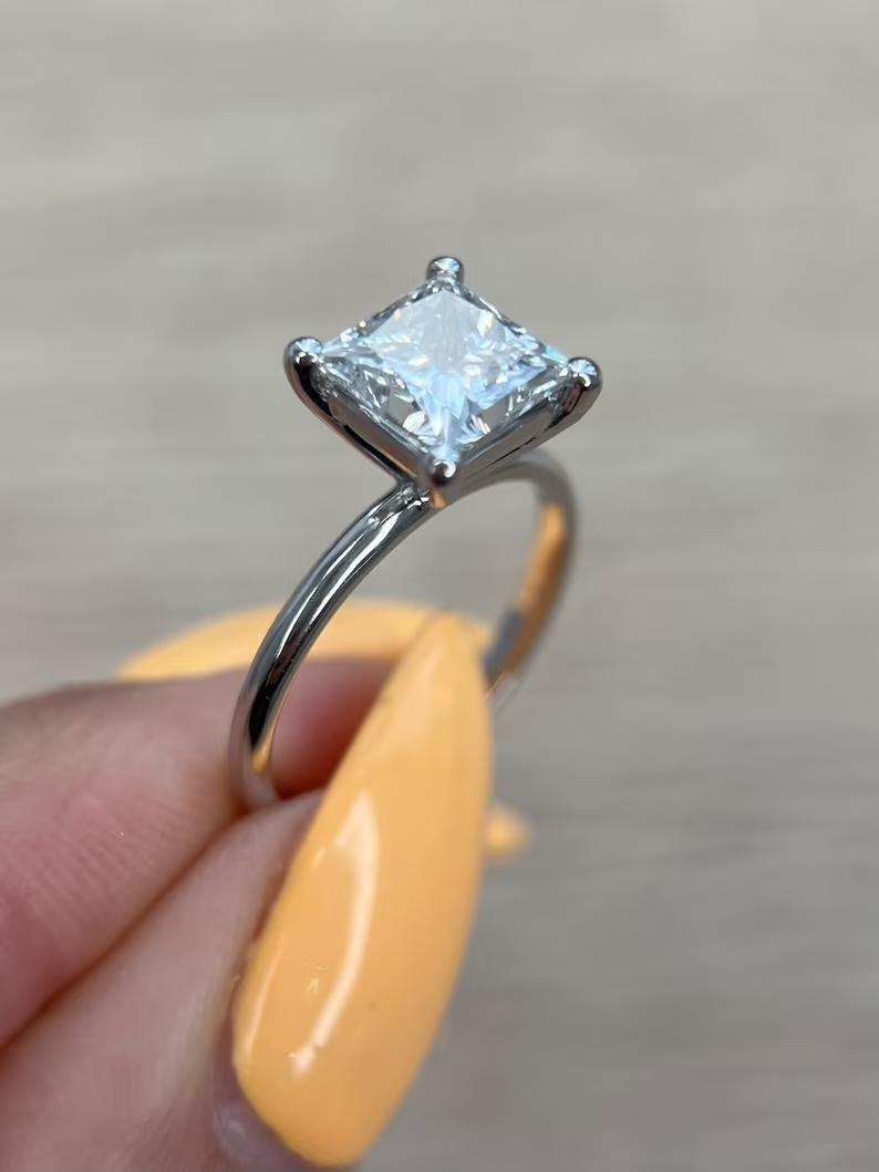 2.0 CT Princess Solitaire CVD F/VS2 Diamond Engagement Ring 2