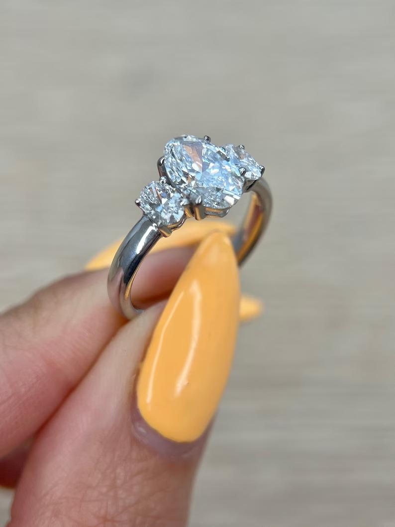 1.50 CT Oval Three Stones CVD E/VS2 Diamond Engagement Ring 4
