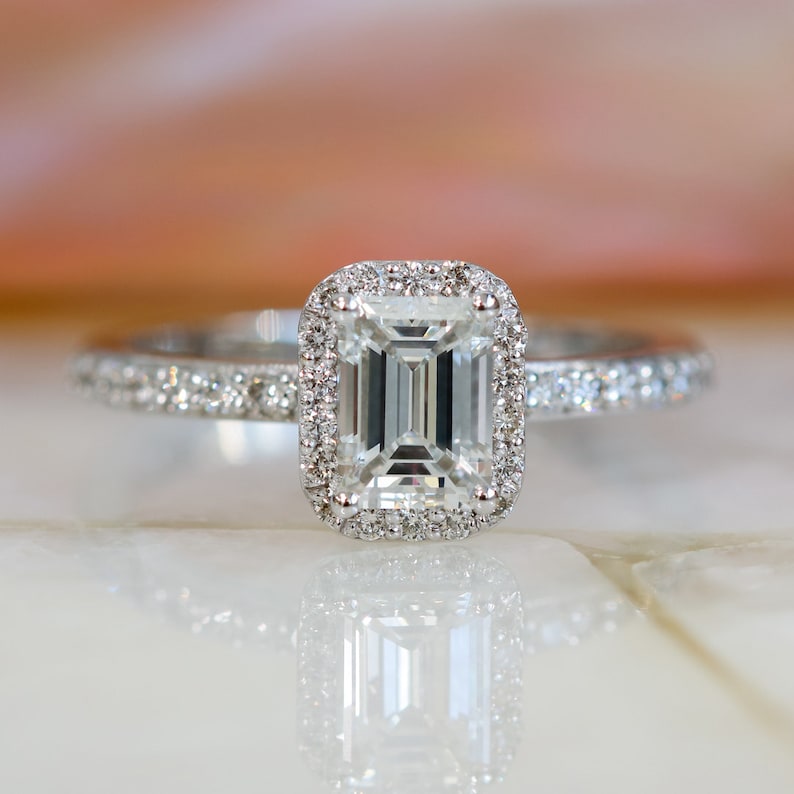 1.0 CT Emerald Halo F/VS1 Diamond Engagement Ring 1