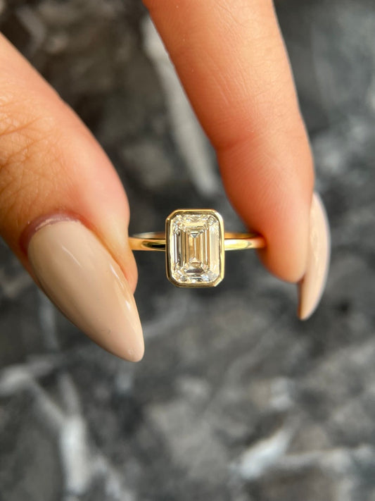 2.0 CT Emerald Bezel CVD G/VS2 Diamond Engagement Ring 1