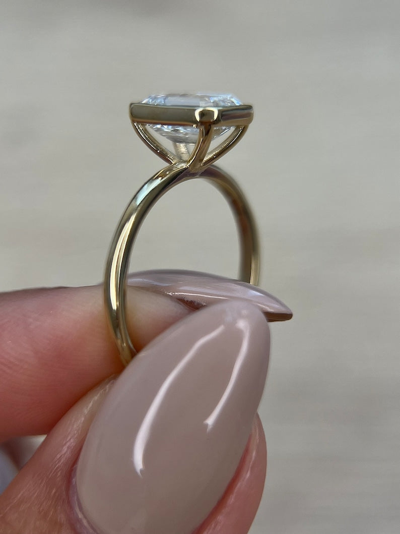 2.0 CT Emerald Bezel CVD G/VS2 Diamond Engagement Ring 3