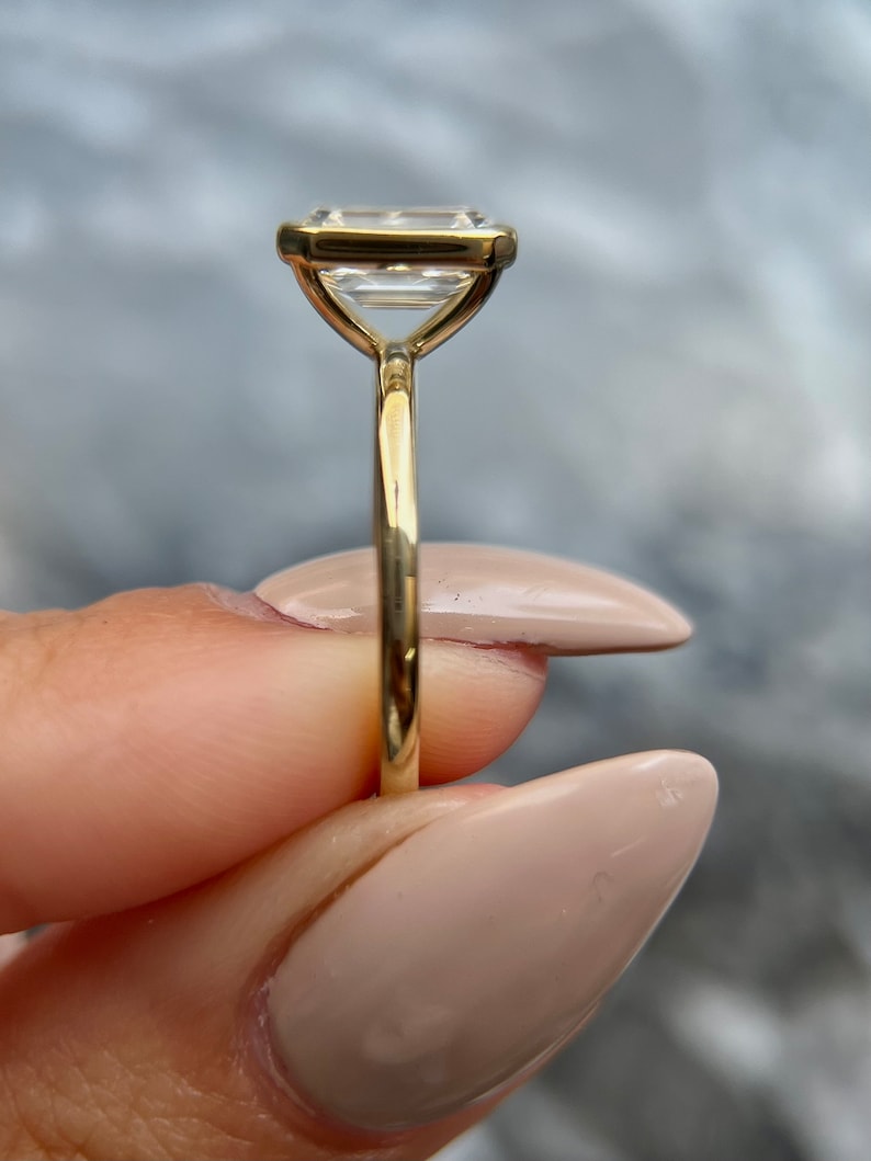 2.0 CT Emerald Bezel CVD G/VS2 Diamond Engagement Ring 5
