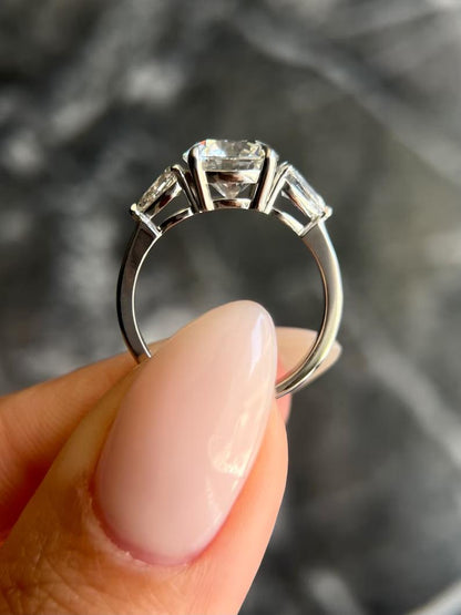 2.0 CT Round Three Stones CVD E/VS1 Diamond Engagement Ring 4