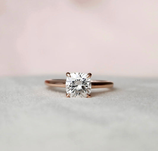 2.0 CT Cushion Hidden Halo & Solitaire Moissanite Engagement Ring 1