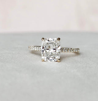 2.5 CT Cushion Hidden Halo & Pave Setting Moissanite Engagement Ring 2