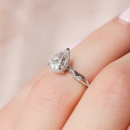 1.0 CT Pear Cut Twig Pave Setting Moissanite Engagement Ring 3