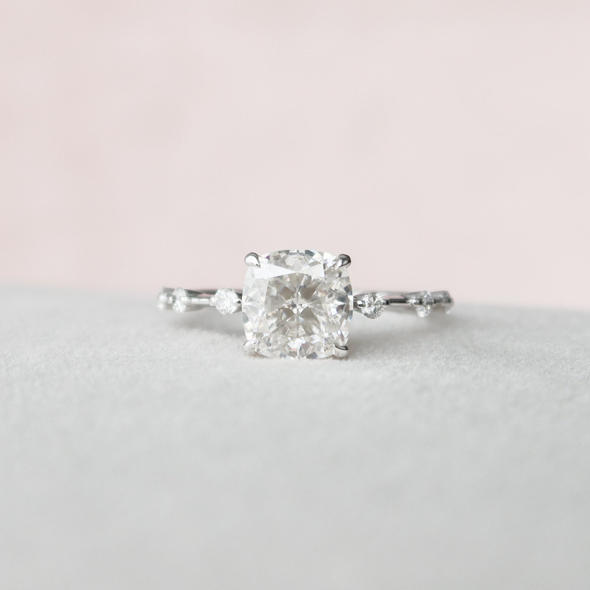 2.0 CT Cushion Dainty Pave  Moissanite Engagement Ring 2