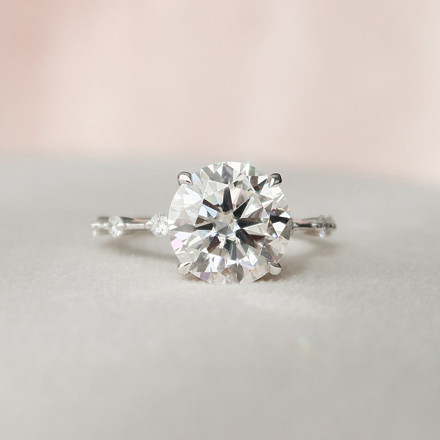 2.5 CT Round Solitaire Dainty Pave Moissanite Engagement Ring 7