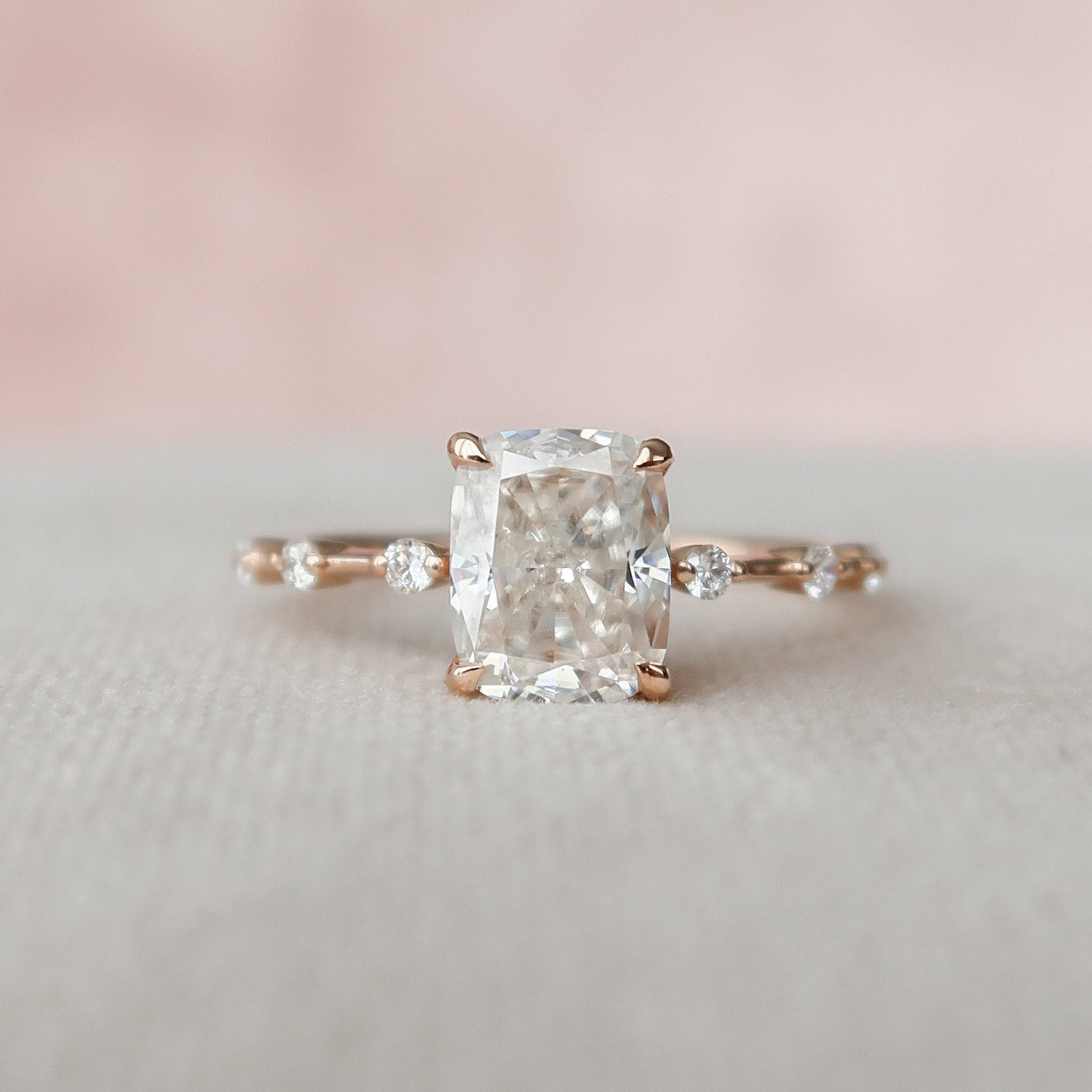 2.0 CT Cushion Dainty Pave Moissanite Engagement Ring 8