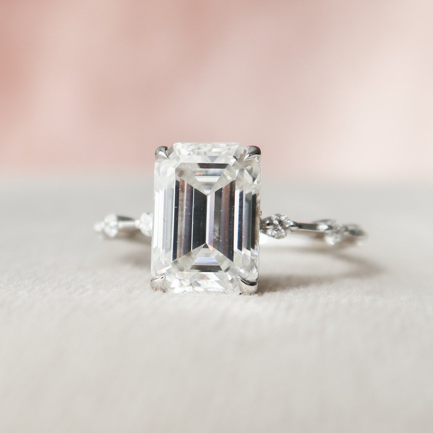 3.0 CT Emerald Cut Dainty Style Pave Moissanite Engagement Ring 3