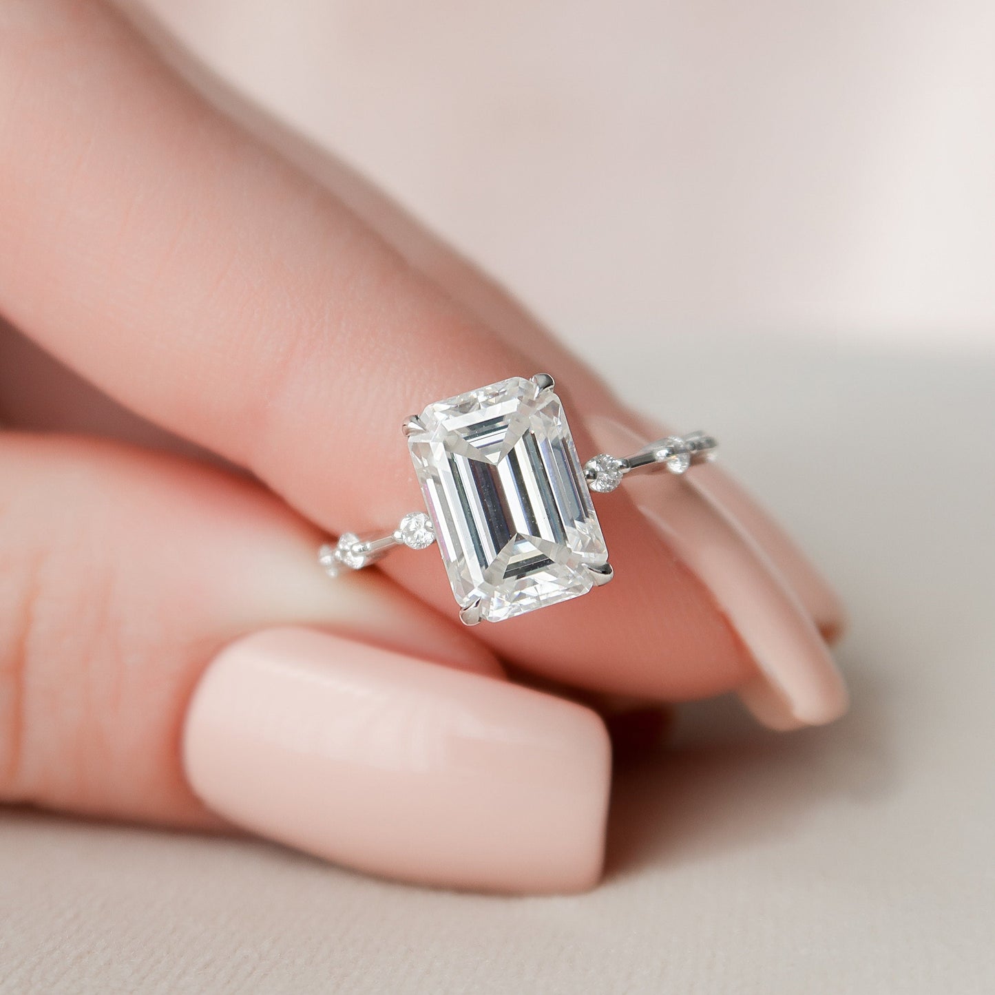 3.0 CT Emerald Cut Dainty Style Pave Moissanite Engagement Ring 2