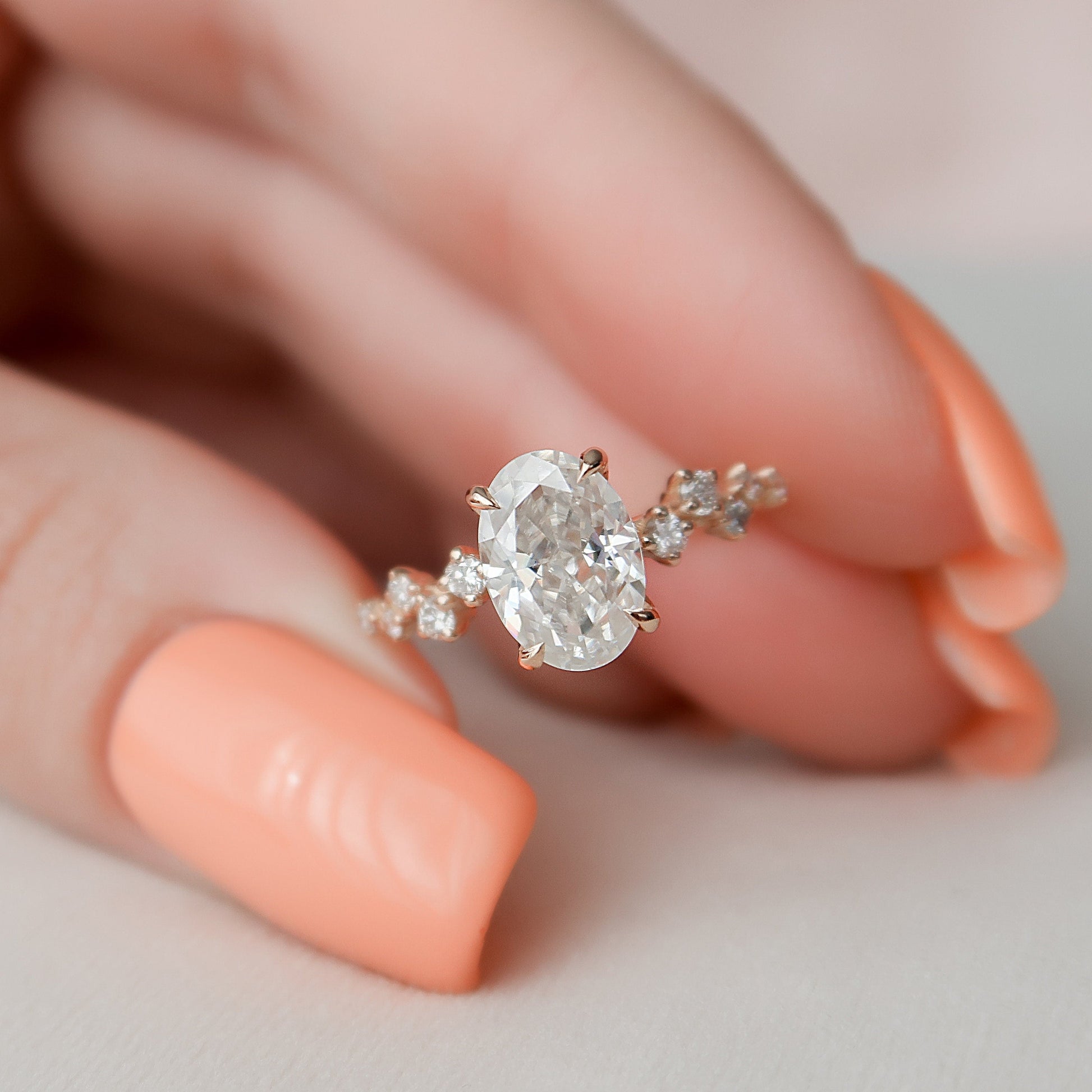 CT Oval Pave Moissanite Engagement Ring With Hidden Halo Setting