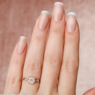 1.0 CT Cushion Twig Pave Setting Moissanite Engagement Ring 7