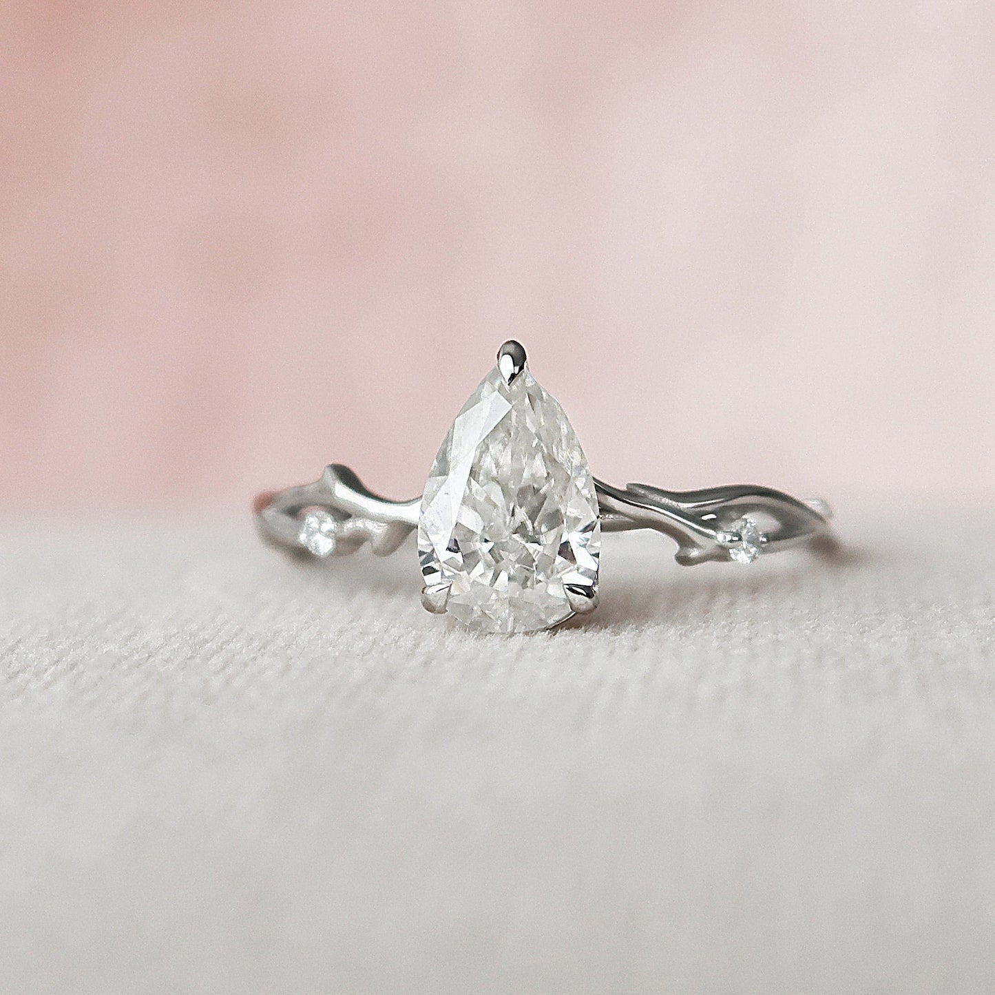 1.0 CT Pear Cut Twig Pave Setting Moissanite Engagement Ring 5