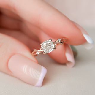 1.0 CT Cushion Twig Pave Setting Moissanite Engagement Ring 9