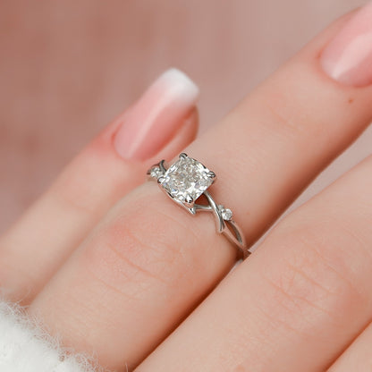 1.0 CT Cushion Solitaire & Twig Setting Moissanite Engagement Ring 3