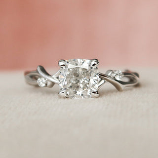 1.0 CT Cushion Twig Pave Setting Moissanite Engagement Ring 5