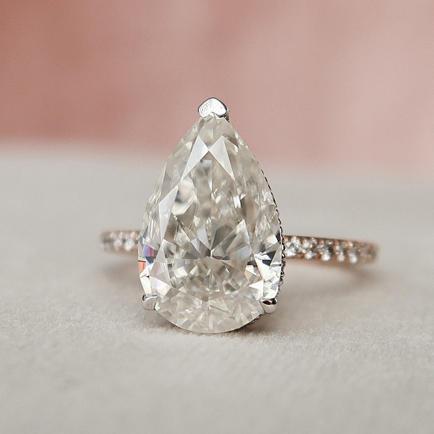 3.5 CT Pear Hidden Halo & Pave Setting Moissanite Engagement Ring 9