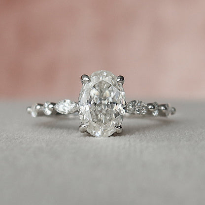 1.5 CT Oval Hidden Halo Pave Moissanite Engagement Ring 8