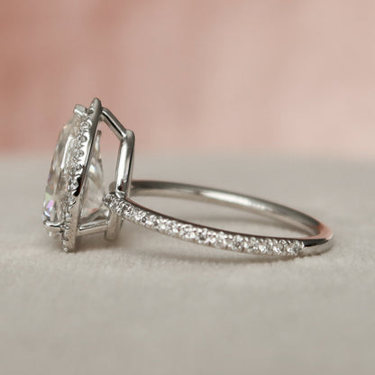 2.0 CT Pear Cut Halo & Pave Setting Moissanite Engagement Ring 3