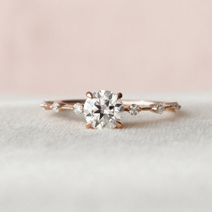 1.0 CT Round Solitaire & Dainty Pave Moissanite Engagement Ring 6