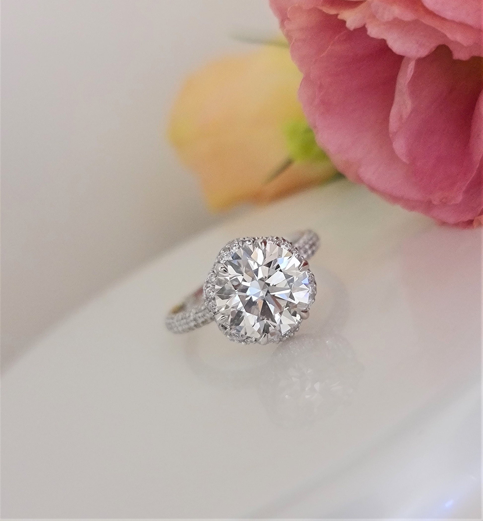 3.0 CT Round Hidden Halo CVD F/VS1 Diamond Engagement Ring 1