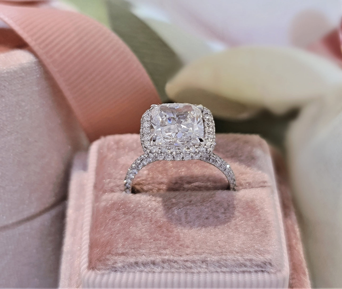 3.0 CT Cushion Halo CVD G/VS1 Diamond Engagement Ring 7