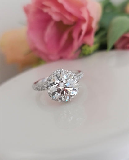 3.0 CT Round Hidden Halo CVD F/VS1 Diamond Engagement Ring 3