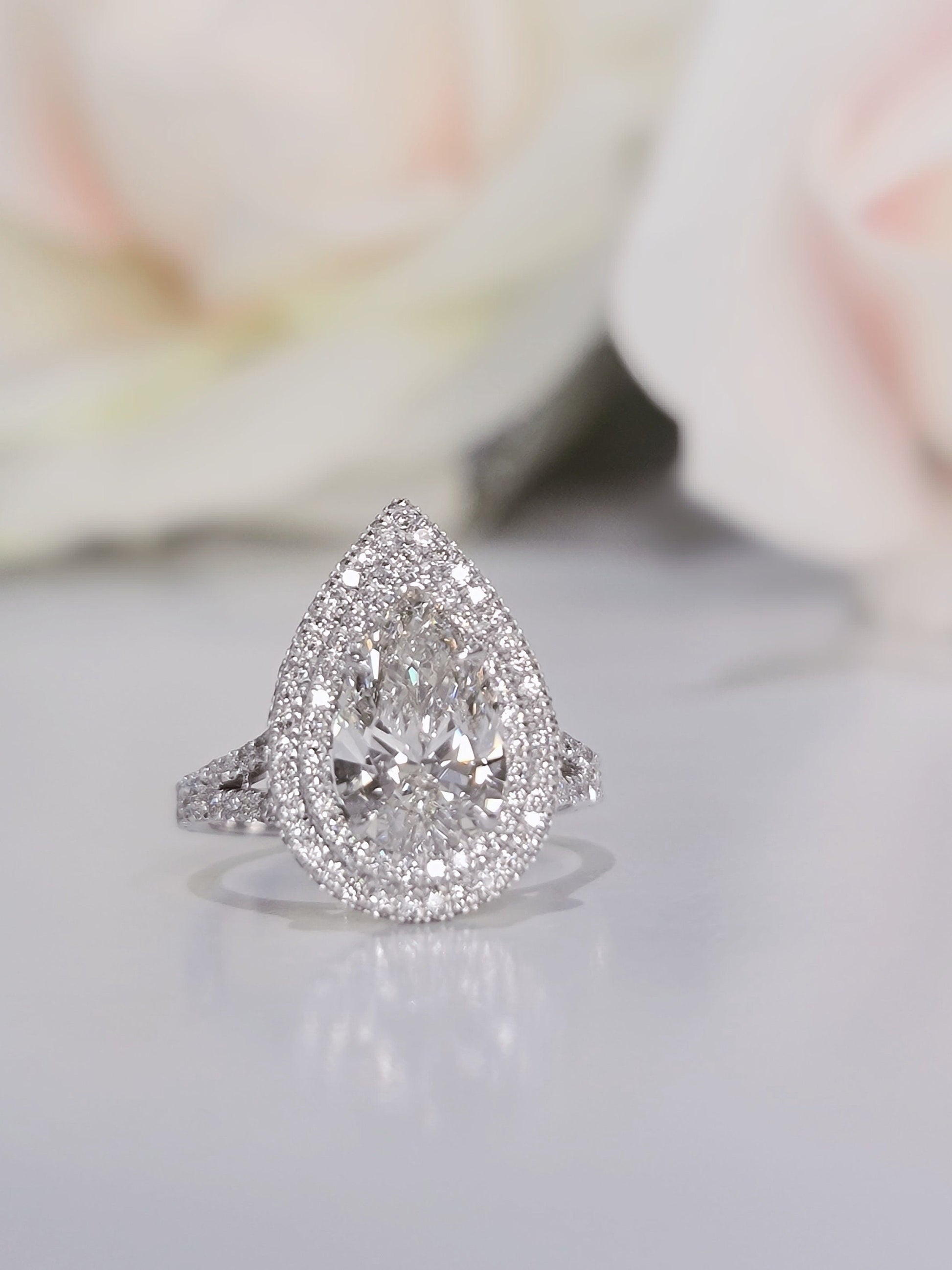 2.30 CT Pear Double Halo CVD G/VS2 Diamond Engagement Ring 1