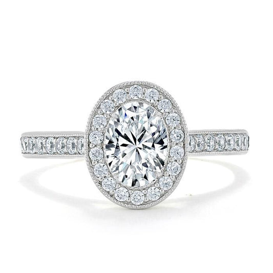 1.0 CT Oval Cut Halo Pave Moissanite Engagement Ring 1