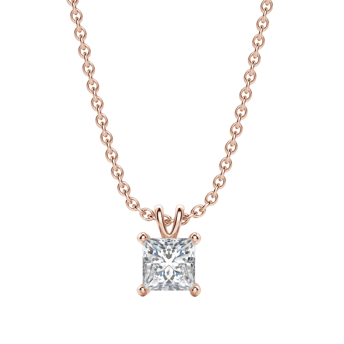 0.25 CT- 1.0 CT Princess Solitaire CVD F/VS Diamond Necklace 10