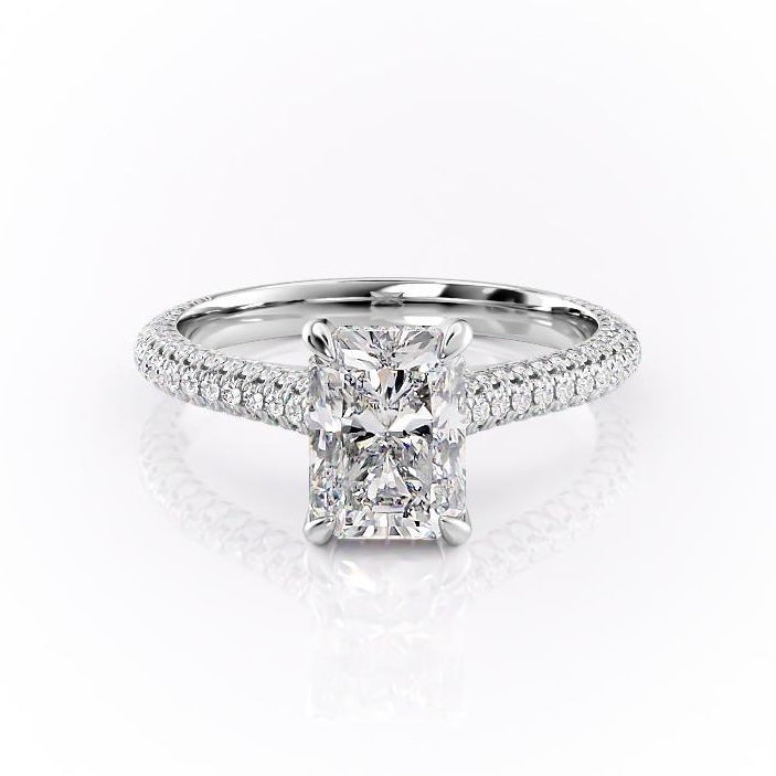 2.1 CT Radiant Cut Solitaire Triple Pave Moissanite Engagement Ring 10