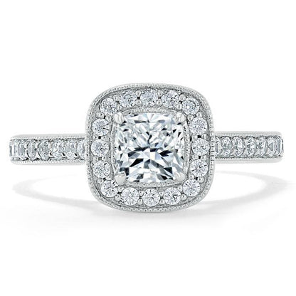 1.0 CT Cushion Cut Moissanite Halo Channel Pave Engagement Ring 1