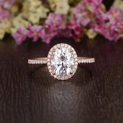 1.32 CT Oval Cut Halo Moissanite Engagement Ring 7