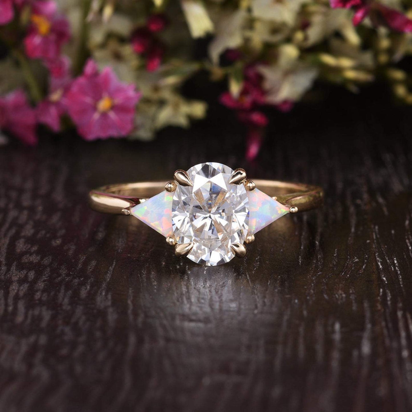 0.75 CT Oval Three Stone Moissanite Engagement Ring 5