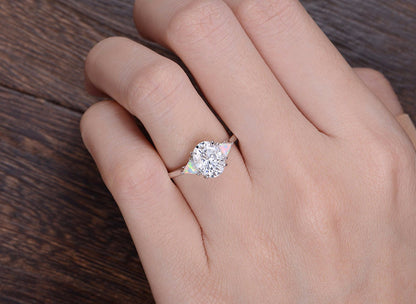 0.75 CT Oval Three Stone Moissanite Engagement Ring 2
