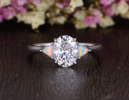 0.75 CT Oval Three Stone Moissanite Engagement Ring 1