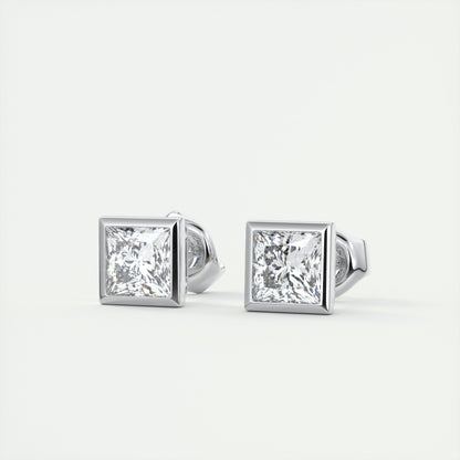 1.0 CT Princess Bezel Solitaire CVD G/VS Diamond Earrings 2