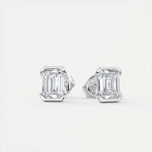 1.0 CT Emerald Half Bezel Solitaire CVD G/VS Diamond Earrings 1