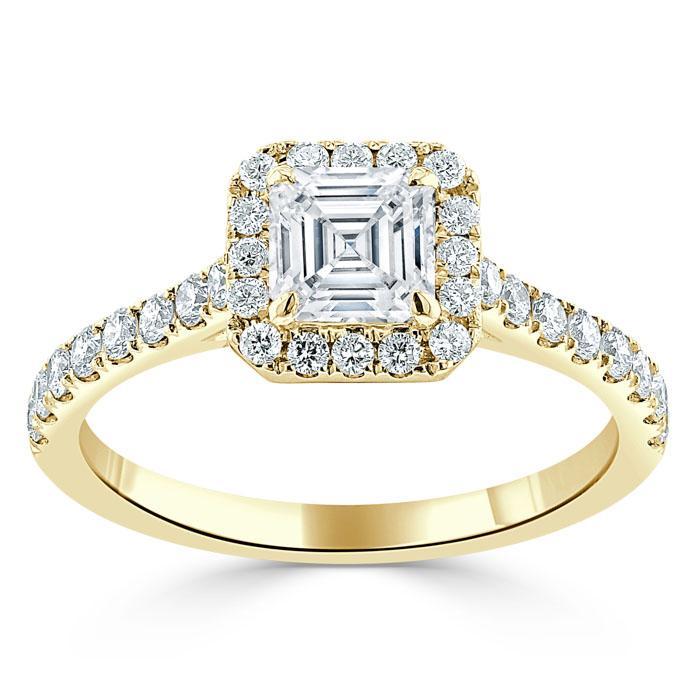 1.0 CT Asscher Cut Halo Pave Moissanite Engagement Ring 5